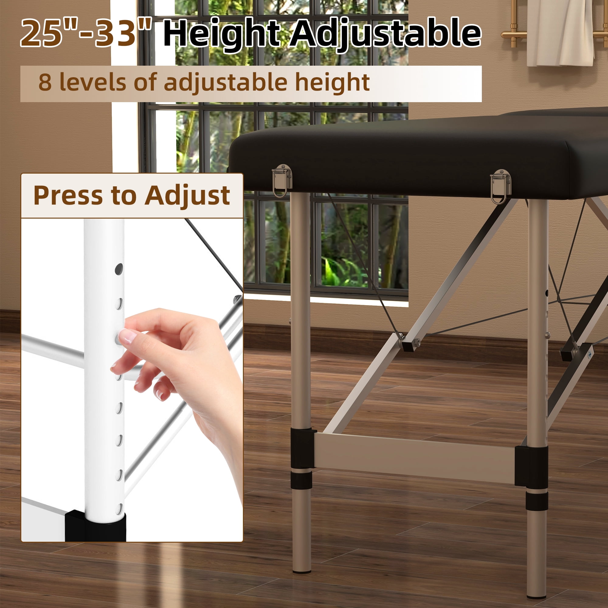 Westice Portable 2-Section Foldable Massage Table with Adjustable Height, Face Cradle, Aluminum Frame, Ideal for Spa, Tattoo, Lash & Facial Services, Black