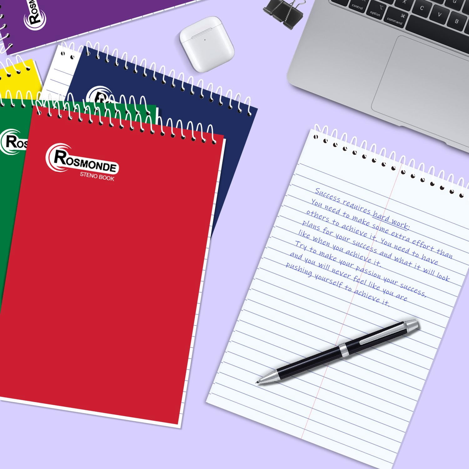 Rosmonde Spiral Steno Pads 48 Pack, 6 x 9 in, Gregg Ruled, 80 Sheets (160 Pages), Top Spiral Notebook, Assorted Covers, Bulk Steno Notebooks for Office, School & College Use