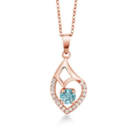 1.04 Ct Round Blue Zircon 18K Rose Gold Plated Silver Pendant