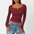 thumbnail image 4 of Women's Long Sleeve Henley Ribbed Fall Top Casual Winter T-Shirt, 4 of 9