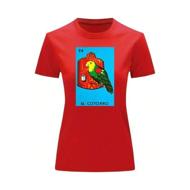 Playera Blusa El Cotorro De La Loteria Mexicana Tradicion Mexicana Color Rojo Talla Grande Marca Emil SaEs