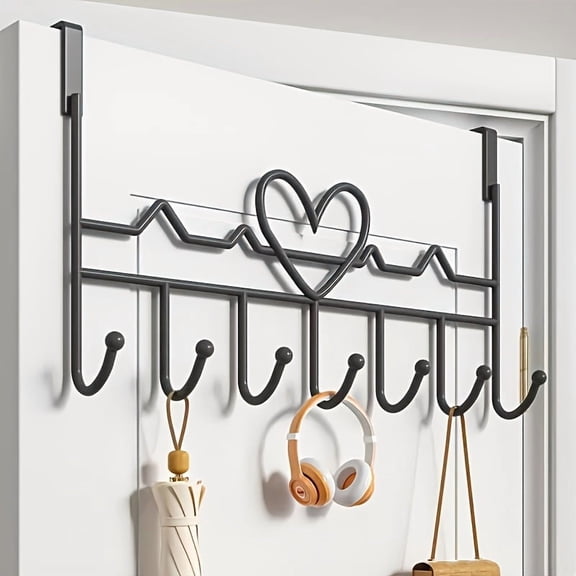 Over-the-Door Stainless Steel Hooks, Seamless Installation Door Back Hanger with 7 Hooks, Over-the-Door Organizer Rack for Bathroom and Bedroom Clothes Storage