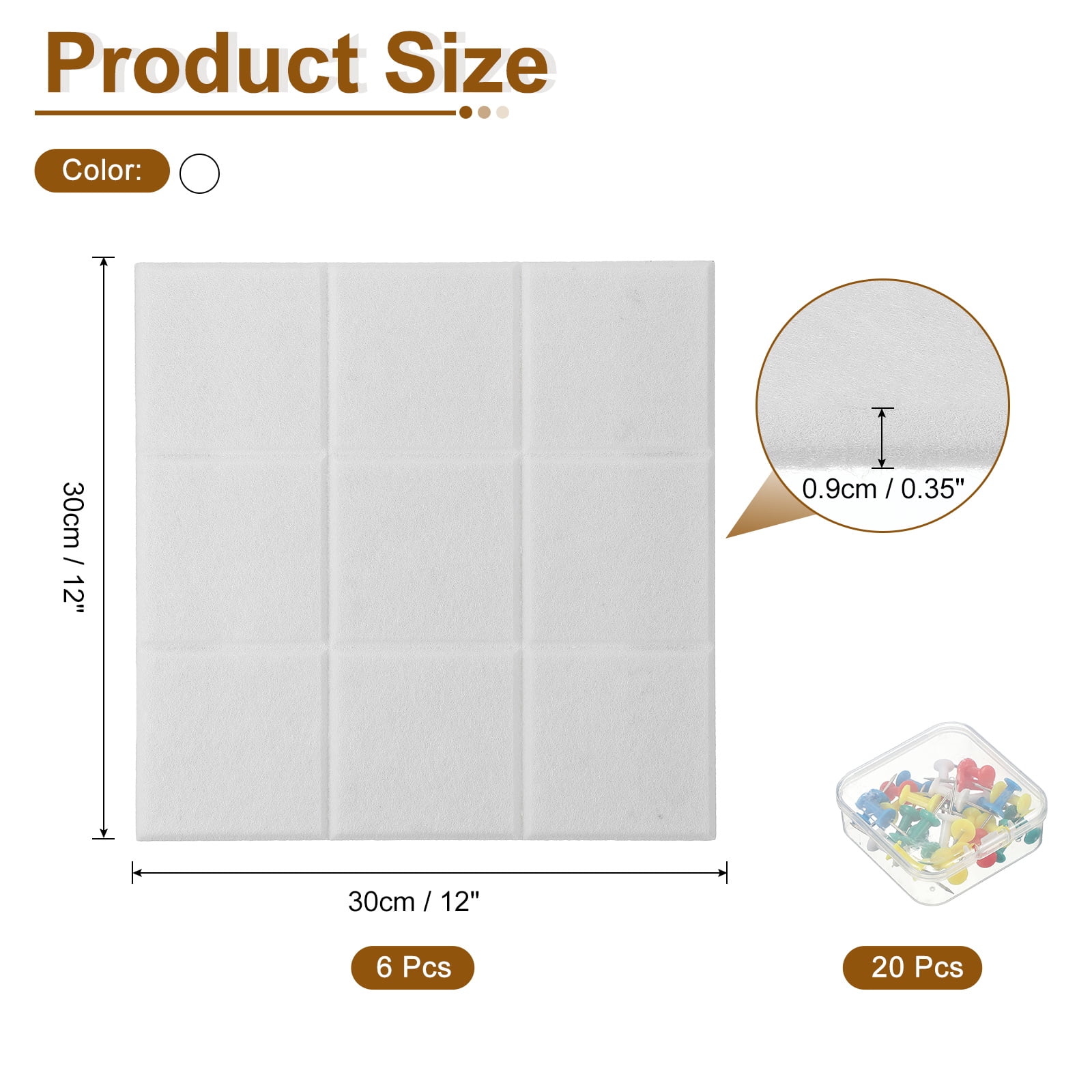 Uxcell 12" x 12" Felt Wall Tile, 6 Pack Felt Wall Tiles Bulletin Board with 20 Safe Removable Adhesive Tabs Cork Boards for Walls Home Office Photos, White