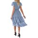 thumbnail image 4 of Mujeres Verano Casual Midi Vestido Suizo Punto V-Cuello Mosca Manga Lazo Plisado Ruffle Vestido Playa Vacaciones Vestido de gasa Nituyy Vestido plisado multicolor, 4 of 5