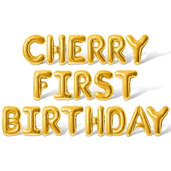 Letter Balloons - CHERRY FIRST BIRTHDAY 16" Inch Alphabet Letters Foil Mylar Balloon 1st Birthday Party Banner (Gold)