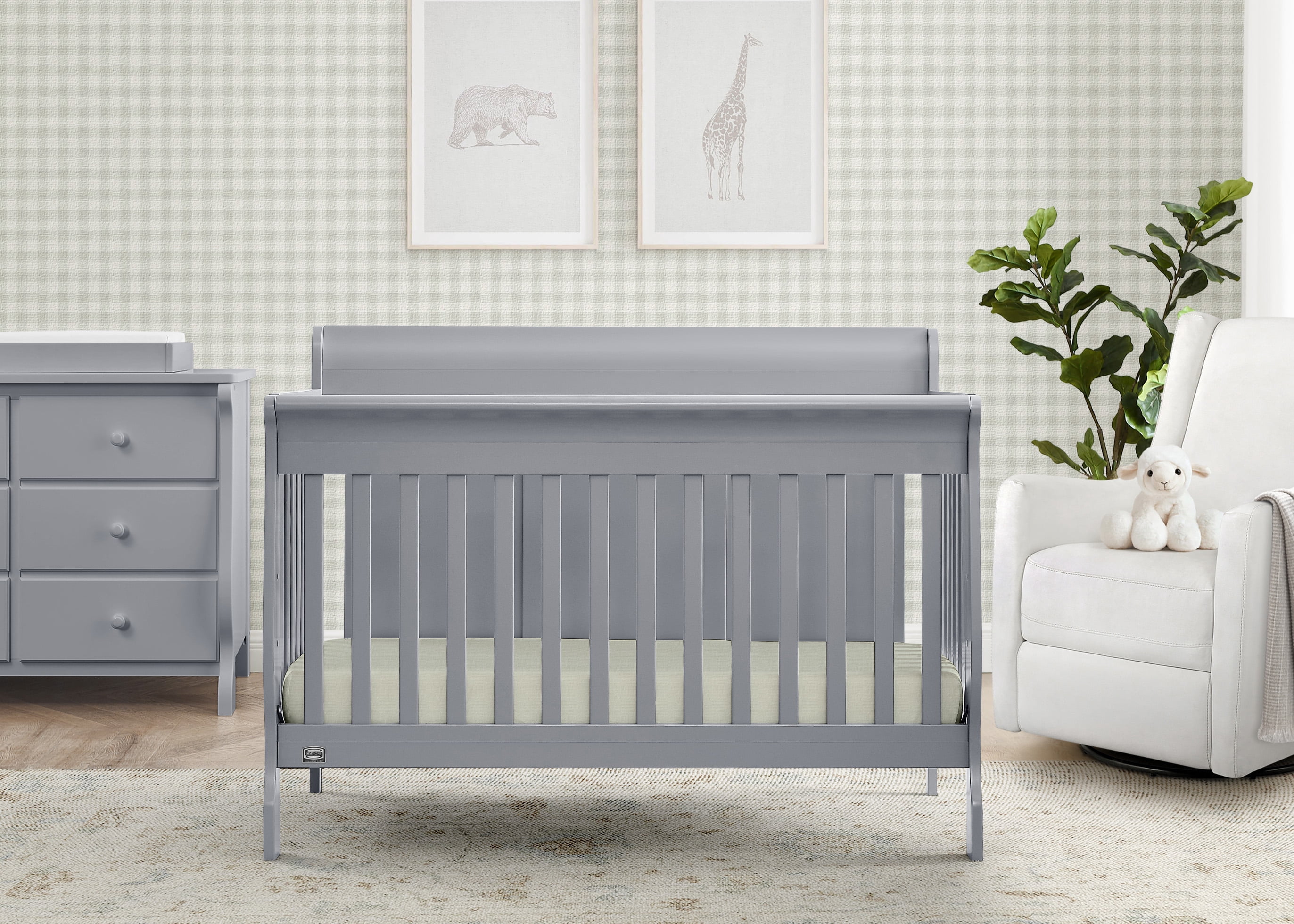 Simmons Kids Carter 6-in-1 Convertible Crib - Greenguard Gold Certified, Grey