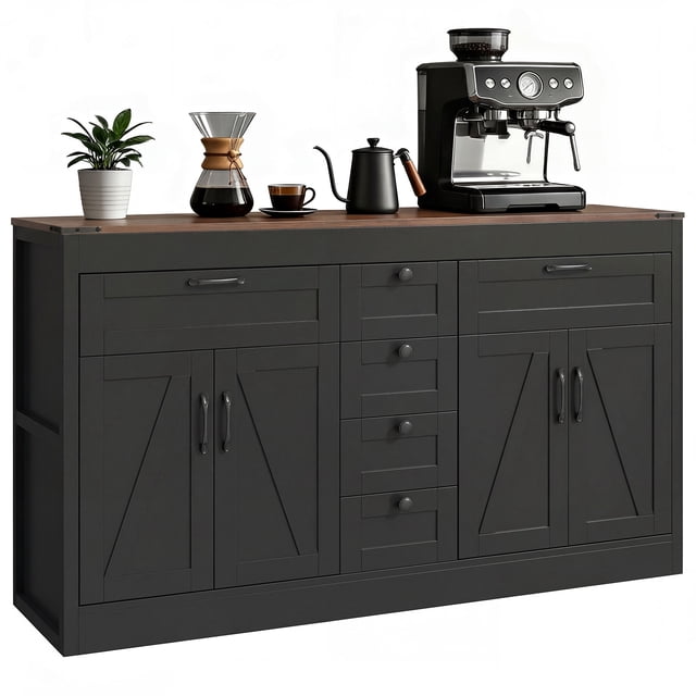 HOMCOM Buffet Bahut, Armoire de Rangement de Cuisine Style Ferme, Noir