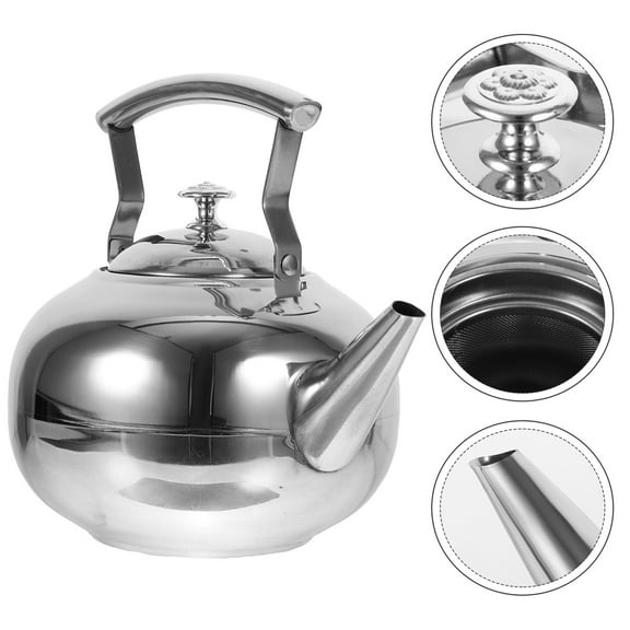 KONTONTY 1Pc Stainless Steel Tea Pot with Built in Filter for Kitchen Use Silver Stove Teakettle
