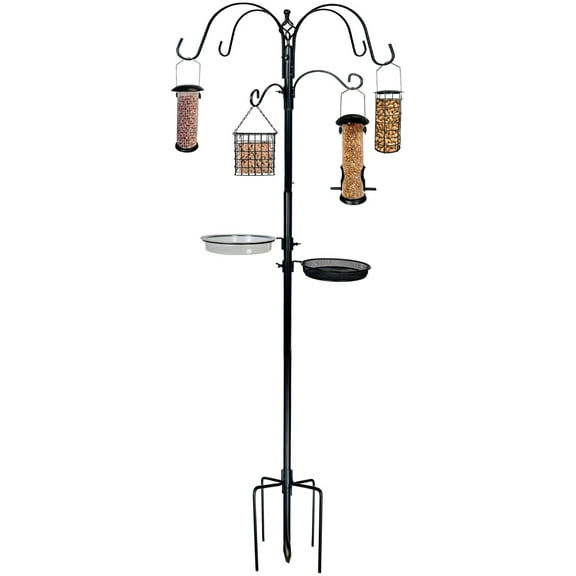 Ashman Deluxe Bird Feeding Station, 22"W x 91"T, Black, with Stand, Poles, Accessories, 4