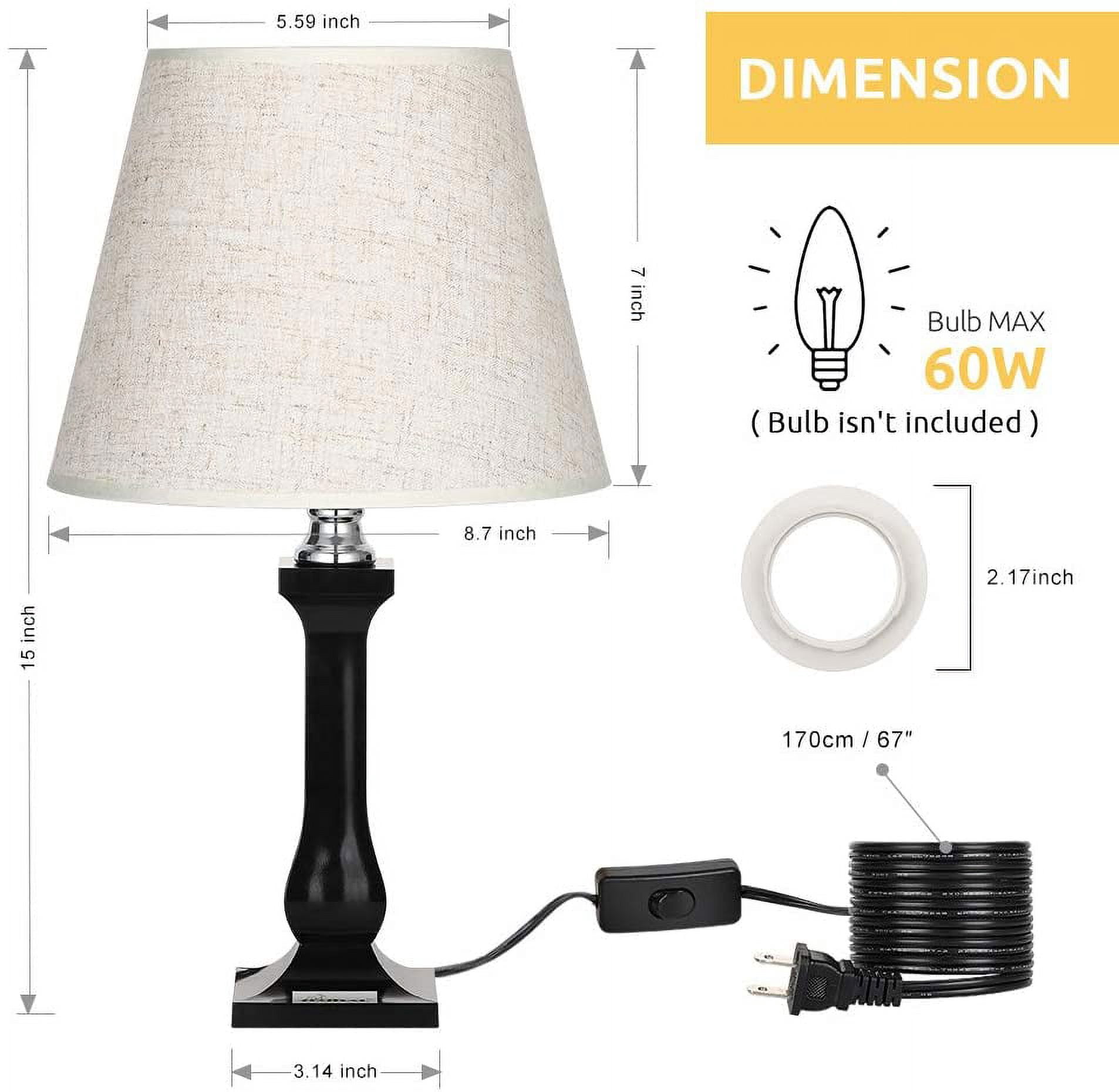 Bedside Table Lamps - Modern Nightstand Lamps Set of 2, Simple Desk Lamps for Bedroom, Office, Kids Room, College Dorm with Acrylic Base & Fabric Shade - Black