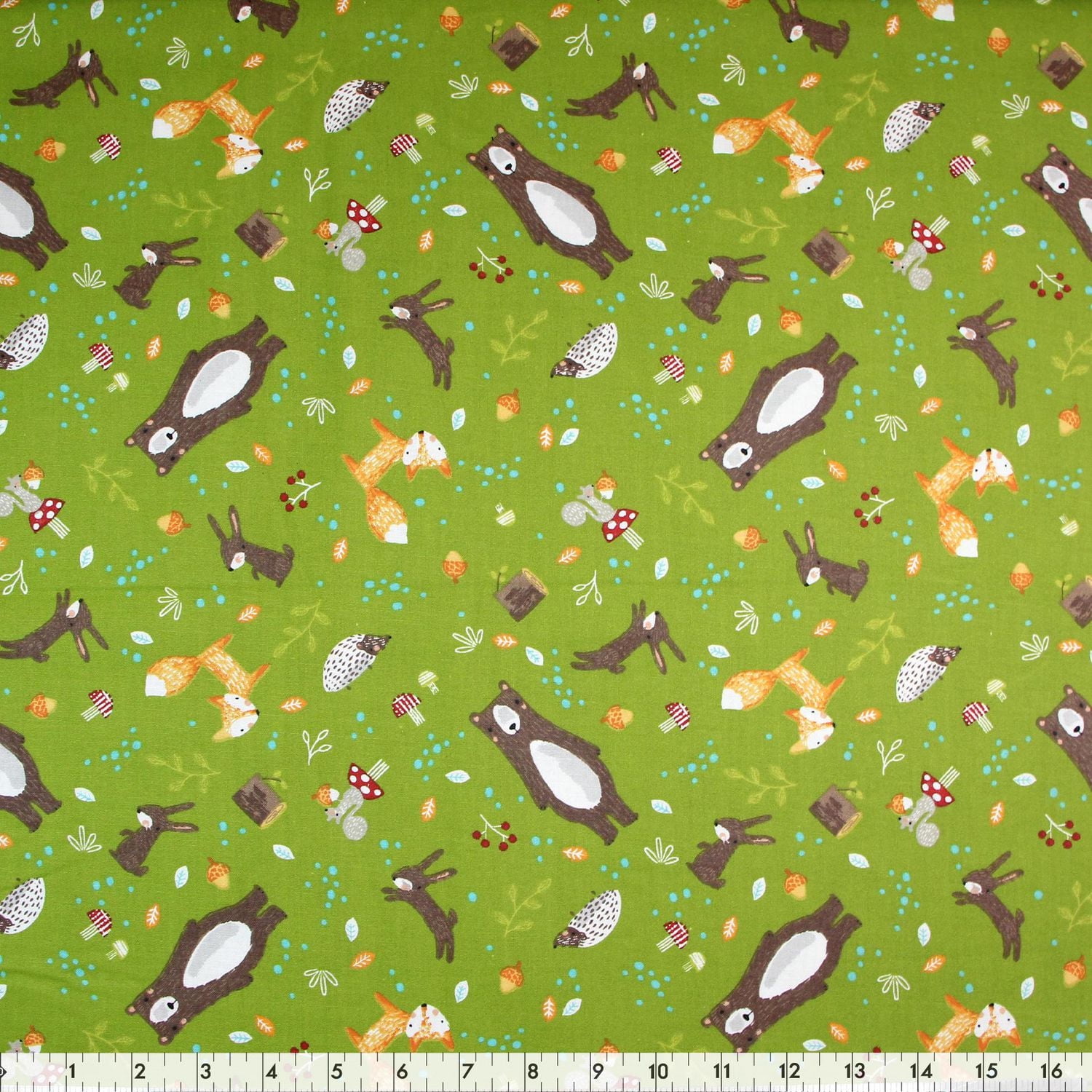 Fabric Creations Green with Foxes, Hedgehogs and Rabbits Fat Quarter Pre-Cut Fabric - 18" x 21" / 45cm x 53cm, 18" x 21" / 45cm x 53cm