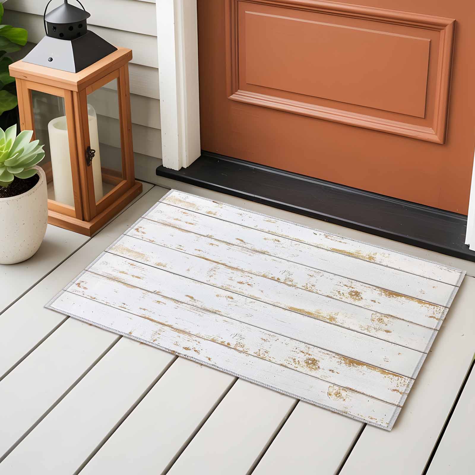 White Wooden Plank Entryway Rug 2'x3'&nbsp; Non Slip Front Door Mats, Country Vintage Farmhouse Wood Grain Entrance Rugs Indoor Outdoor Carpet, Washable Floor Mats Small Area Rug for Bedroom Kitchen