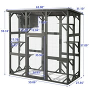 Magic Union Outdoor Wooden Cat House Large Cat Enclosures Kitten Cage with Weather Protection, Cat Catio with 6 Platforms and Extra Cat Hiding,Gray