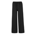 thumbnail image 3 of Palazzo Pants for Women Elastic Waist Wide Leg Cotton Linen Pants Solid Casual Baggy Loungewear Trousers with Pockets, 3 of 8