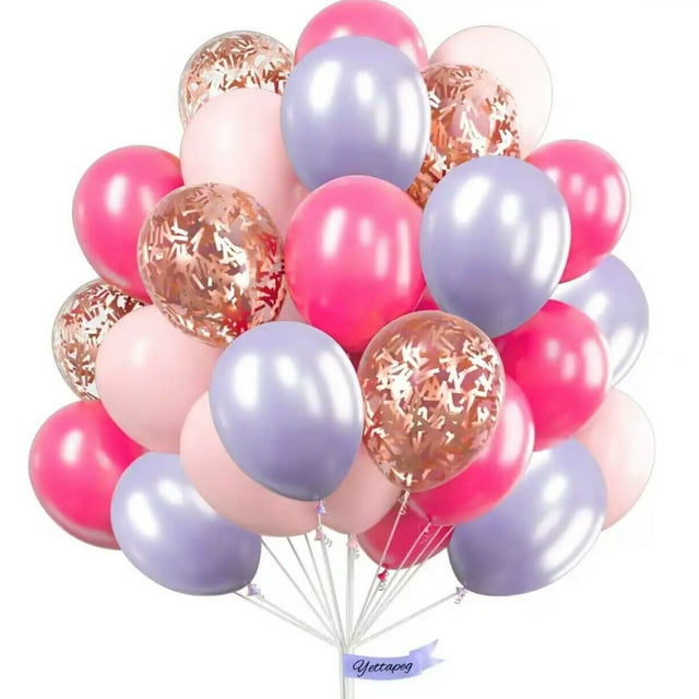 Nvzi Globos, 30 piezas de globos de confeti de 12 pulgadas y globos de látex morado y rosa metálico con cinta, baby shower, decoraciones para fiestas de bodas, V