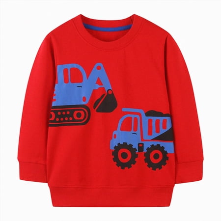 WXFAZCVU Boys Shirts Long Sleeve Graphic Tee Soft Comfortable Crewneck Pullover Fall Tops Size 4-5 Years