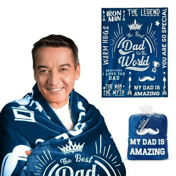EasyFluffy Dad Blanket from Daughter or Son - Birthday Gifts for Dad - Dad Gifts from Daughter or Son - Gifts for Dad Who Wants Nothing - Best Dad Ever Gifts 50 x 60 (Blue)