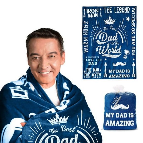 EasyFluffy Dad Blanket from Daughter or Son - Birthday Gifts for Dad - Dad Gifts from Daughter or Son - Gifts for Dad Who Wants Nothing - Best Dad Ever Gifts 50 x 60 (Blue)