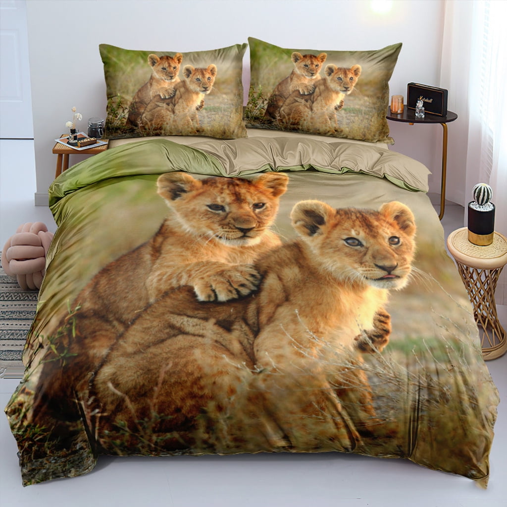 3D Animals Lions Print Bed Duvet Cover Sets Twin Full Queen King Size