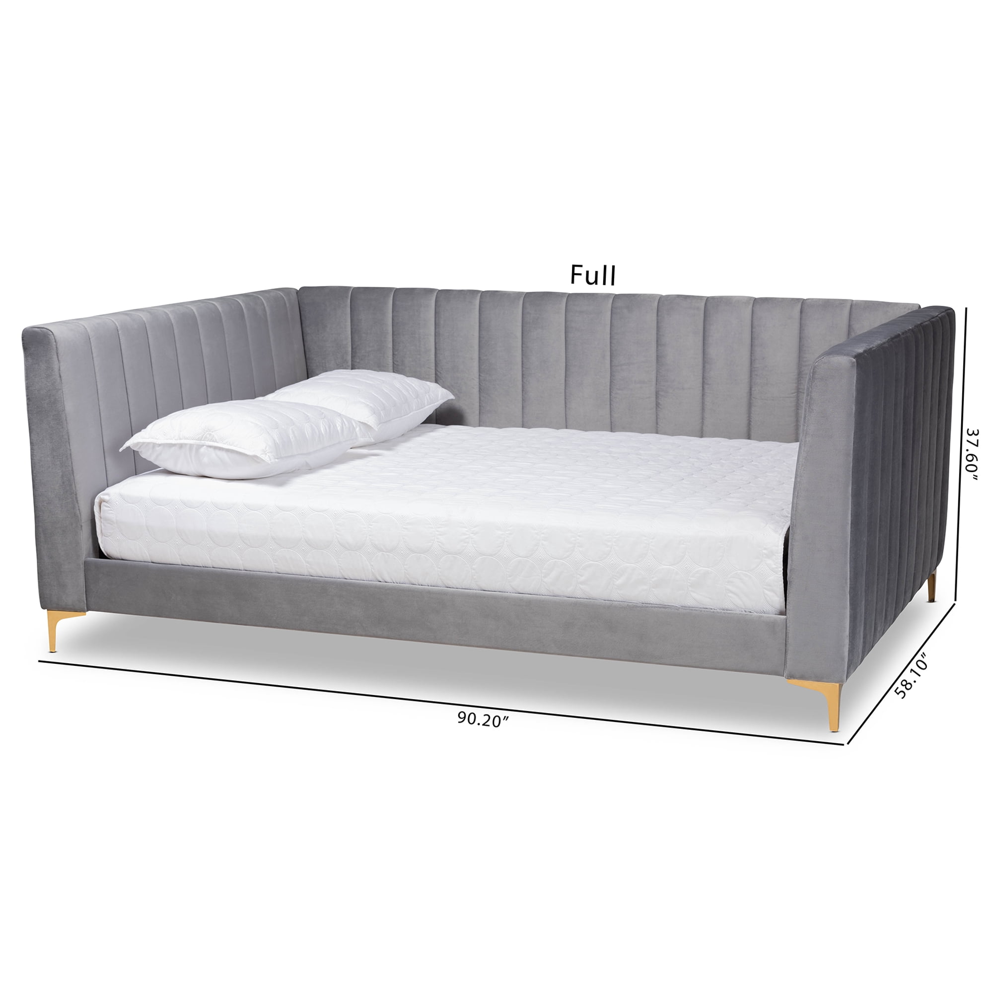 Baxton Studio Oksana Modern Contemporary Glam and Luxe Light Grey Velvet Fabric Upholstered and Gold Finished Queen Daybed
