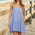 thumbnail image 2 of Miluxas Women's Striped Spaghetti Strap Tiered Mini Dress Square Neck Ruffle Hem Casual Swing Dress with Pockets Summer Beach Vacation Outfits Dark Blue, 2 of 6