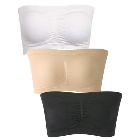 

Women s Padded Bandeau Bra Strapless Basic Layer Tube Top Plus Size 1-3 Packs