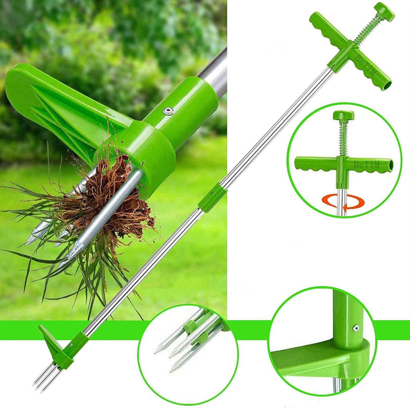 LNGOOR Stand Up Weed Puller, Root Removal Tool with 3 Stainless Steel Claws, 39 inch Long Handle Garden Hand Weeding Tool, Manual Remover Weed Extractor for Backyard, Lawn, Patio