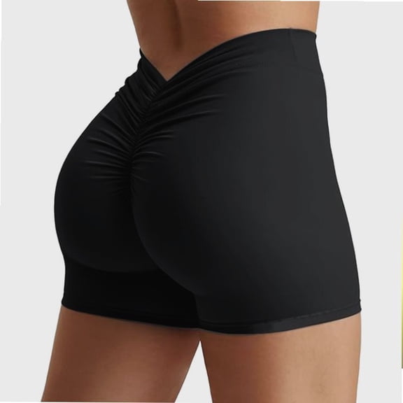 Butt Lifting Thigh Slimming Womens Fitness Shorts V Shaped Pleats Stretchable Breathable Cycling Shorts