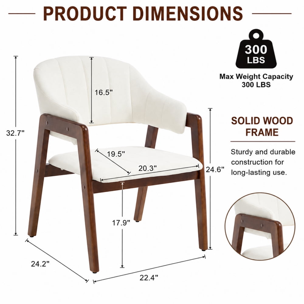 MOONMISS Mid-Century Modern Upholstered Dining Chair with Curved Back and Wooden Frame, Fabric Armchair for Dining Room Kitchen Living Room