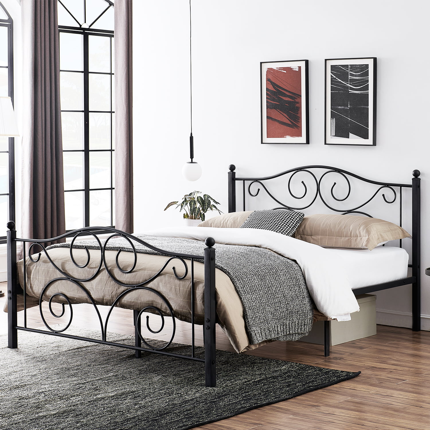 Antique 12.6" Black Bed Frame Platform Bed with Victorian Metal