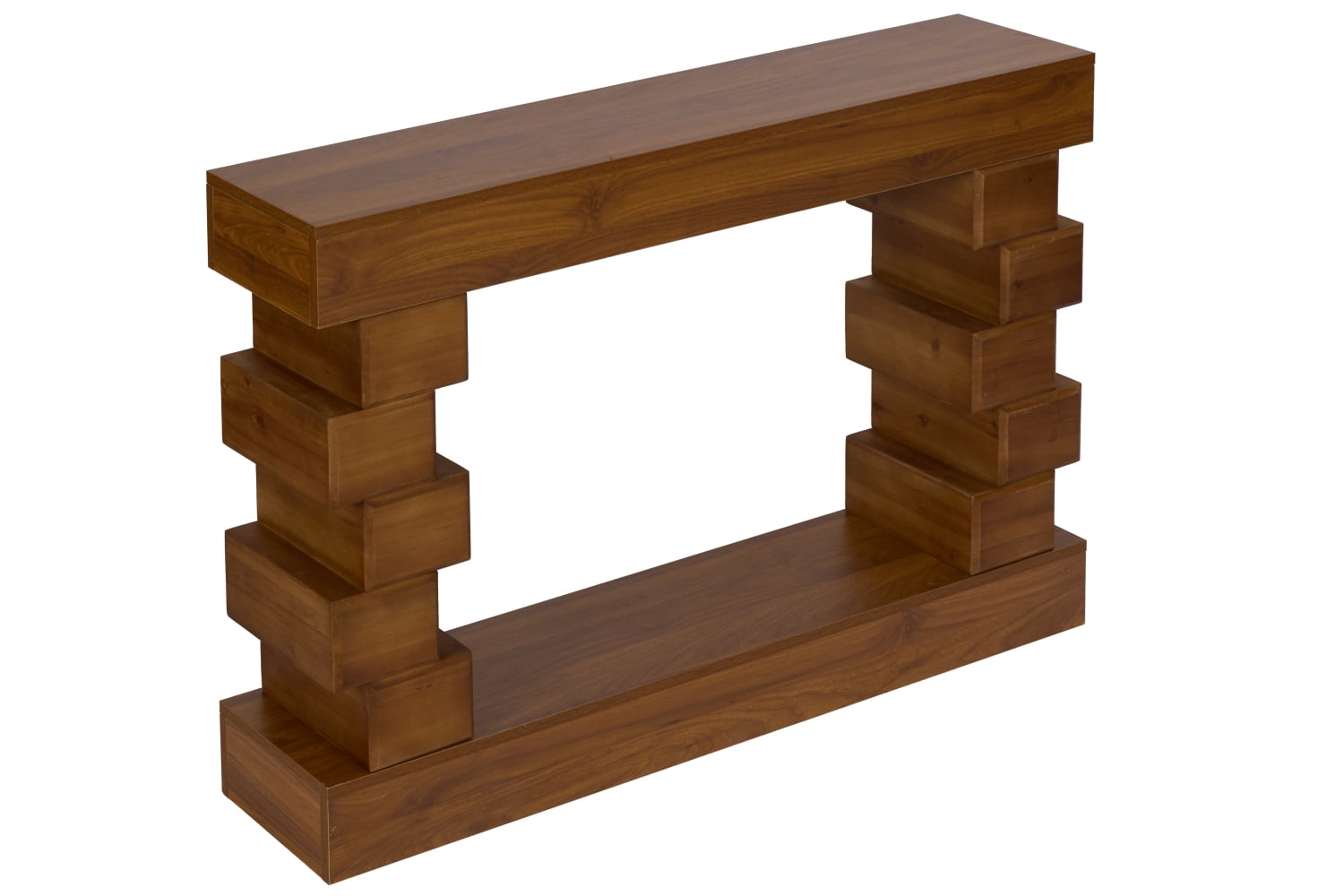 Lisonu 47" Geometric Console Table, Modern Wood Block Sofa Table for Entryway Living Room, Artistic Hallway Accent Furniture, Warm Natural Brown Finish