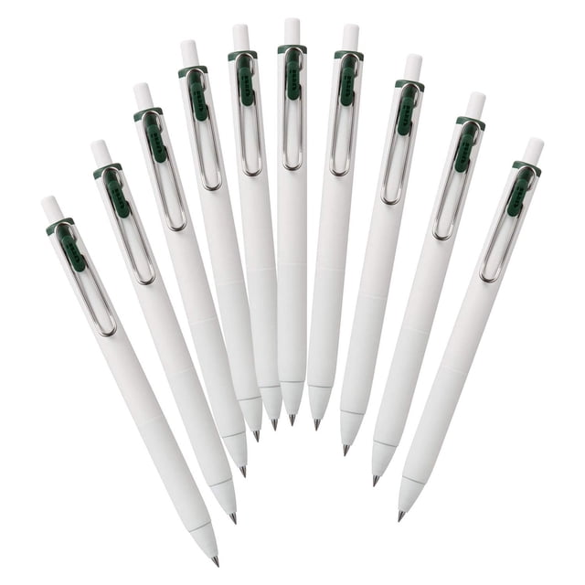 Bolígrafos de gel Mitsubishi Uni-Ball One 0,38 mm verde negro, paquete de 10
