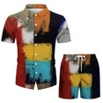 thumbnail image 5 of LYXSSBYX Mens Shorts Cargo Clearance Men's Fashion Short Sleeve Shorts Two Piece Casual Shirt Suit, 5 of 8