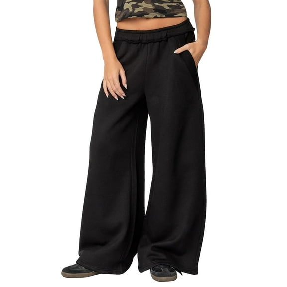Aoiroe Women'S High Waisted Sweatpants Wide Leg Sweatpants Women Baggy Pants Cotton Sweatpants Women Winter Pants For Women Womens Sweat Pants Patterned Jeans For Women Black L