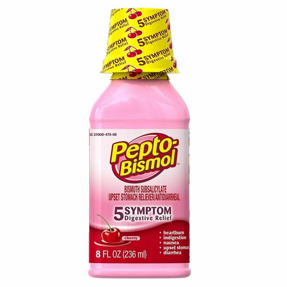 Pepto Bismol 5 Symptom Upset Fast Stomach Liquid Relief, Cherry, 6-Pack