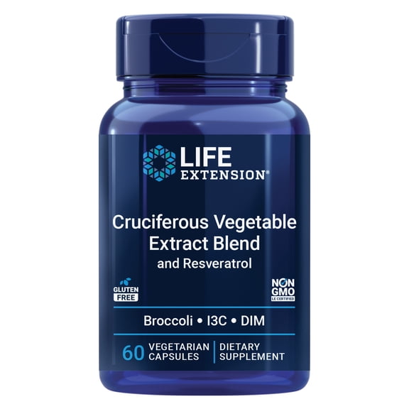 Life Extension Cruciferous Vegetable Extract & Resveratrol, Broccoli, Cabbage, resveratrol, Supports Cellular Protection, Gluten-Free, Non-GMO, Vegetarian, 60 Capsules