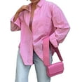 thumbnail image 3 of Womens Shirts Button Down Stripe Long Sleeve Blouse Fashion Casual Tops 2025 Pink M, 3 of 7