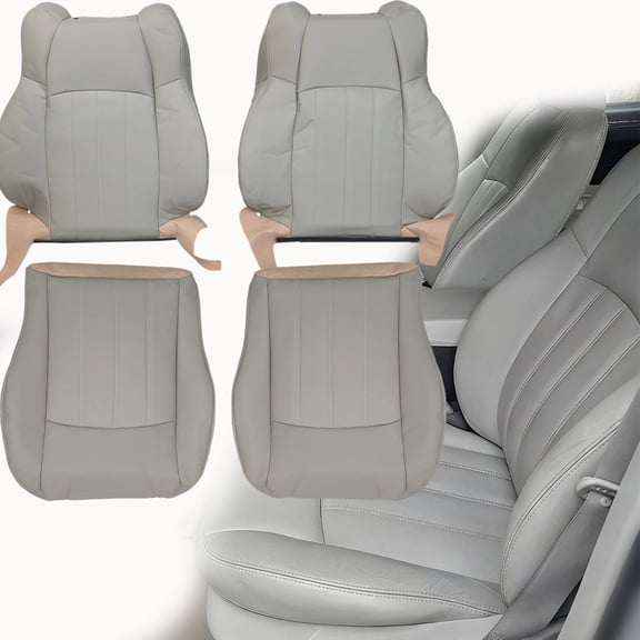 For 2005-2010 Chrysler 300C Front Driver Passenger Bottom Top Seat Cover Leather Light Gray