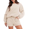 thumbnail image 1 of Women 2 Piece Outfits Hoodie Short Set Oversized Sweatshirt Shorts Sweatsuit Fall Clothes, 1 of 5