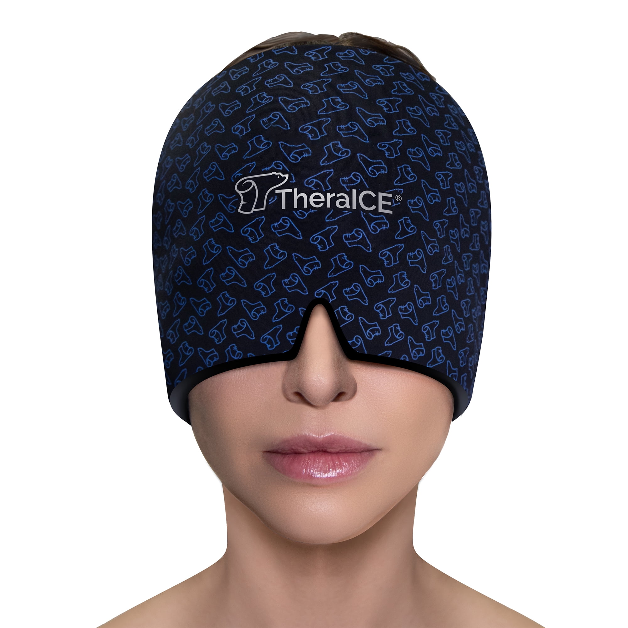 TheraICE Migraine Relief Cap, Soothing Headache Hat Ice Pack Mask, Face Cold Compress Cooling Gel Head Wrap Products for Tension, Stress & Hangover