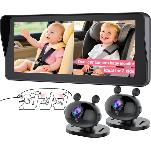 Cámara para Auto de Bebé Wkzay Doble 1080P HD de 6.9 pulgadas para 2 Niños