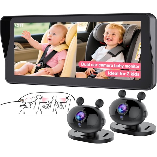Cámara para Auto de Bebé Wkzay Doble 1080P HD de 6.9 pulgadas para 2 Niños