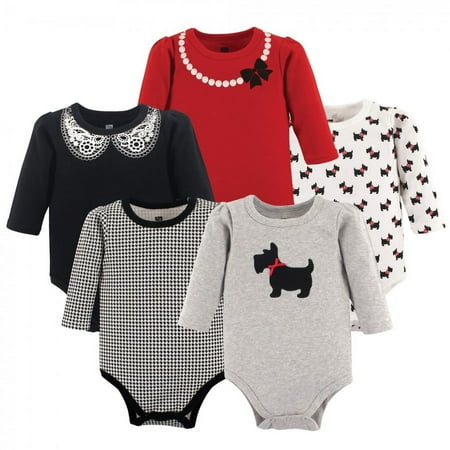 UPC: 0660168553161 | Hudson Baby Infant Girl Cotton Long-Sleeve Bodysuits 5pk  Scottie Dog  0-3 Months