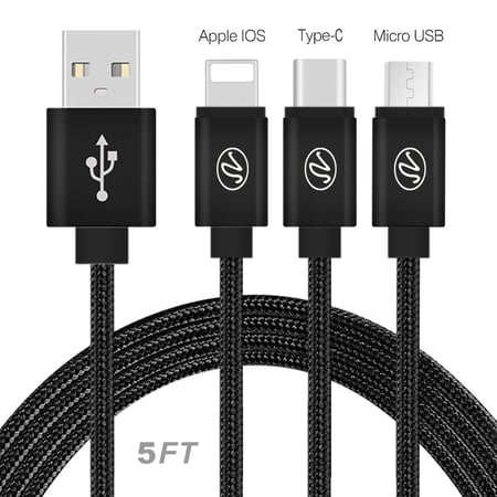 3in1 USB Braided Round Data Cable 5Ft Black price history on PriceWatchPro