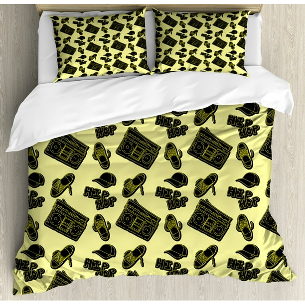 Hip Hop Queen Size Duvet Cover Set Subculture Themed Print With Boombox Sneaker And - Bar Hop Sham Bedding Hip Hop Queen Size Duvet Cover Set Subculture Themed Print With Boombox Sneaker And - Bar Hop Sham Bedding