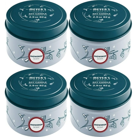 MRS MEYER'S Snowdrop Tin Candle, Soy Aromatherapy Candle 2.9 OZ-Pack of 4