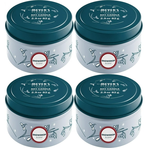MRS MEYER'S Snowdrop Tin Candle, Soy Aromatherapy Candle 2.9 OZ-Pack of 4