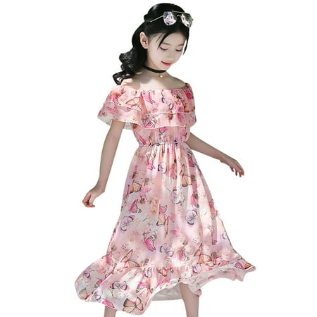 

Girls Casual Princess Teen Floral Off Shoulder Dress Ruched