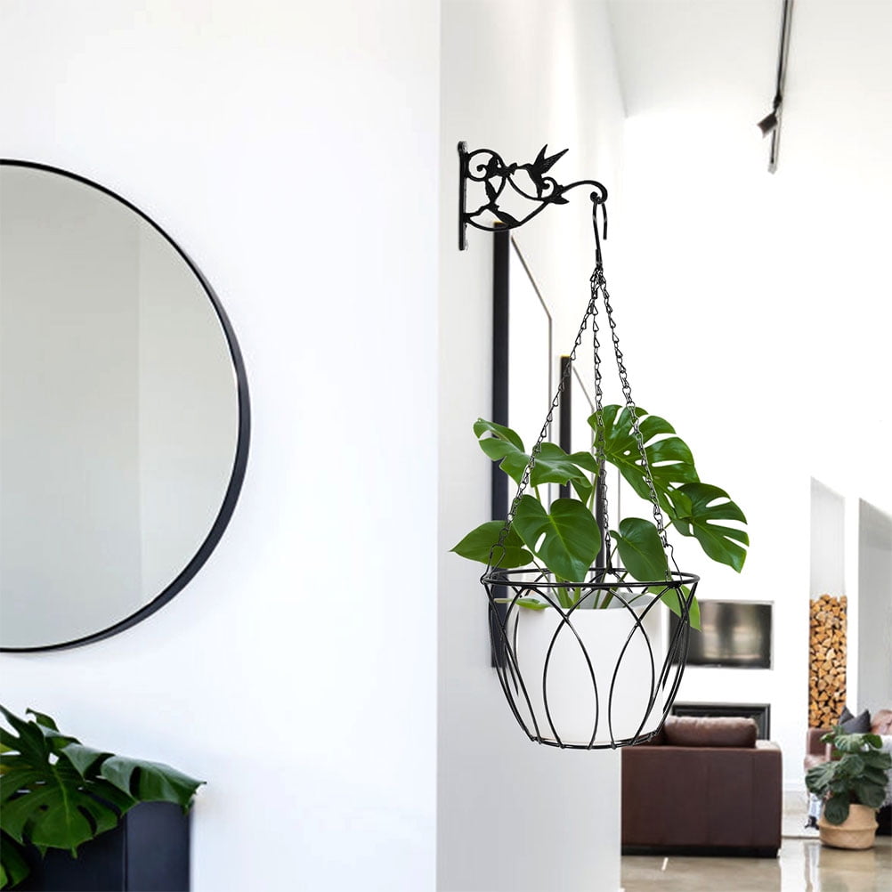 SOPOTUTU High Deep Petal Shape Iron Hanging Railing Planter Black 1Pcs