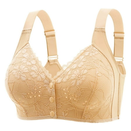 Sentmoon Wireless Bras for Women Oversize No Underwire Seamless Bras for Women Comfortable Front Closure with Snaps Push up Lace Bra Womens Stylish for Dating Outfits Beige 40